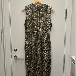 RACHEL COMEY Wild Leopard Cheetah Spot Print Faux Fur Sling Midi Vixen Dress 8